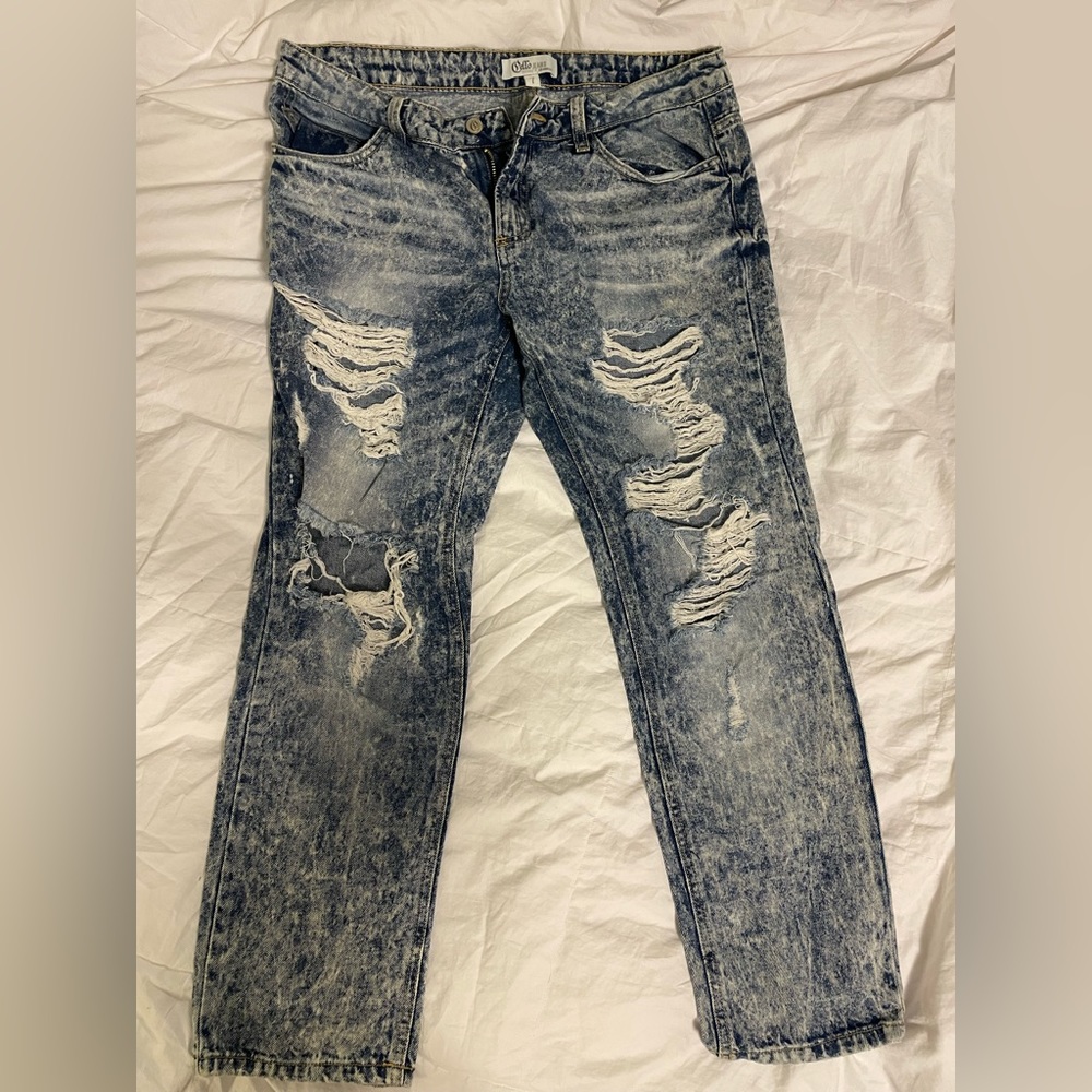 Cello Jeans Acid Wash Ripped Skinny Roll Jeans